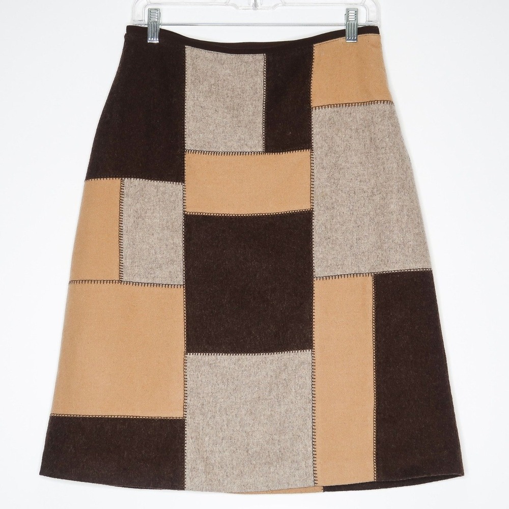 The Limited Womens Skirt 8 Wool Brown‎ Tan Pencil Patchwork Academia 90s Gilmore